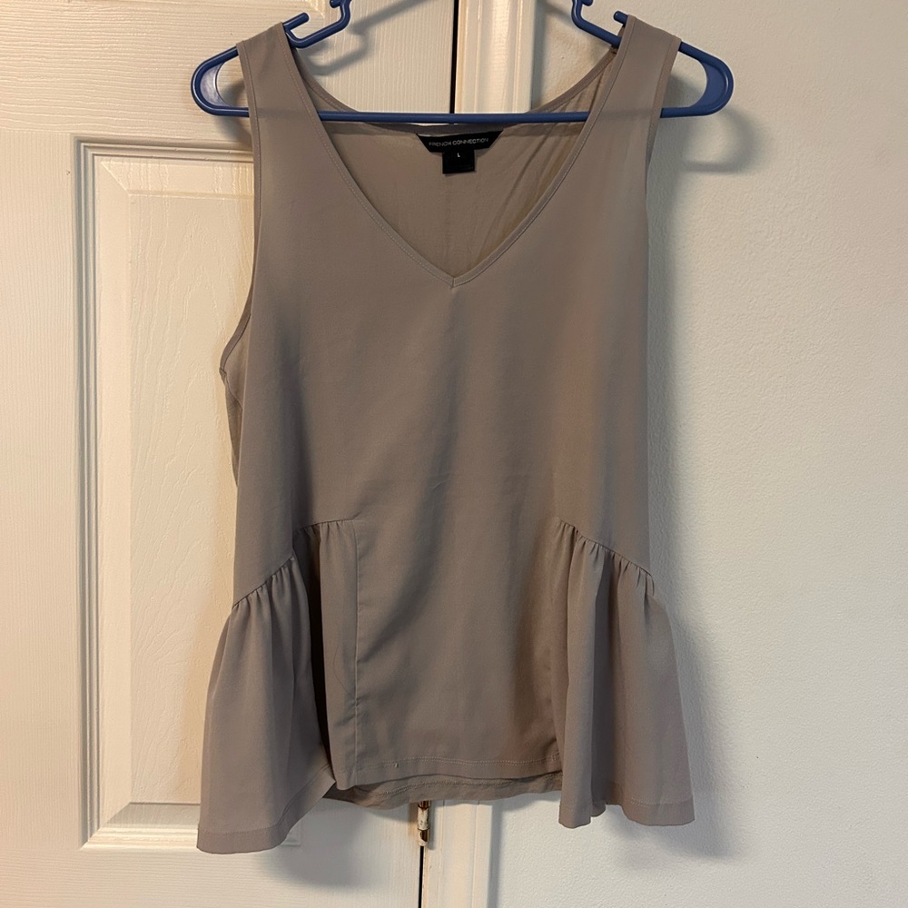 French Connection Taupe Sleeveless Blouse, Size Large